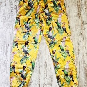 Mad Engine Tropical Bird Pants Men's XL Vtg Polyester Elastic Waistband Sleep